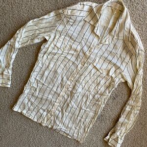 Escada Cream and Black Striped Button Down Shirt
